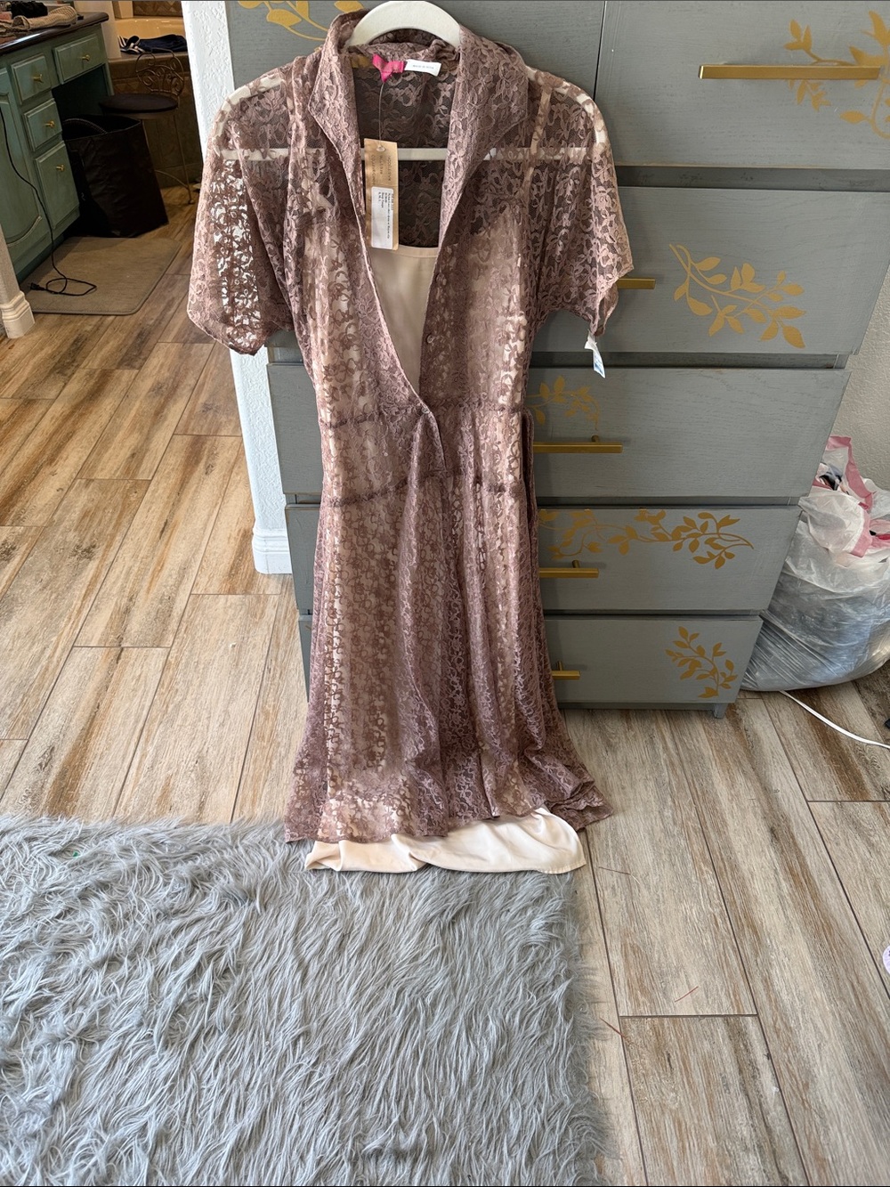 Chan Luu Mauve Lace Overlay Dress with Cream Slip